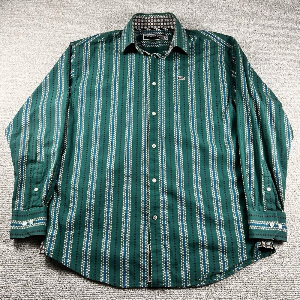 Enyce Striped Long Sleeve Button Up Shirt Green Men's Size XL